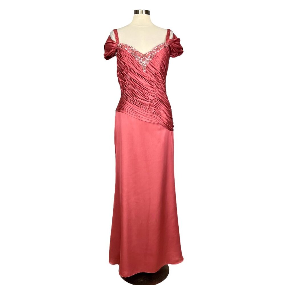 Ambiance By Andrew Adela Salmon Beaded Formal Evening Gown Off Shoulder Size 12